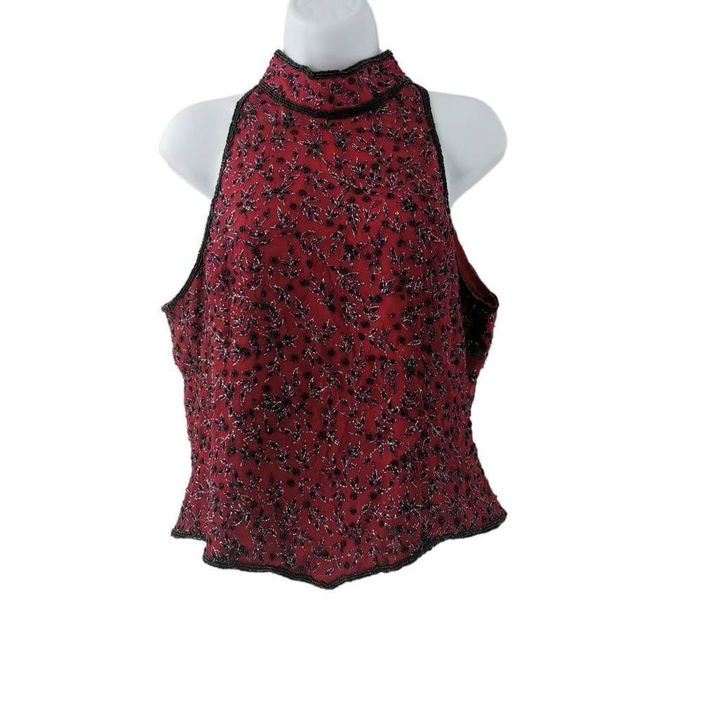 Vintage Red Silk Sleeveless Top with Gold Thread & Black Beaded Embellishments